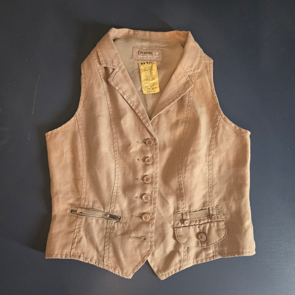 Vintage Da-Nang Surplus Indo-Chine Linen Utility Vest XS LC132355 Khaki Military